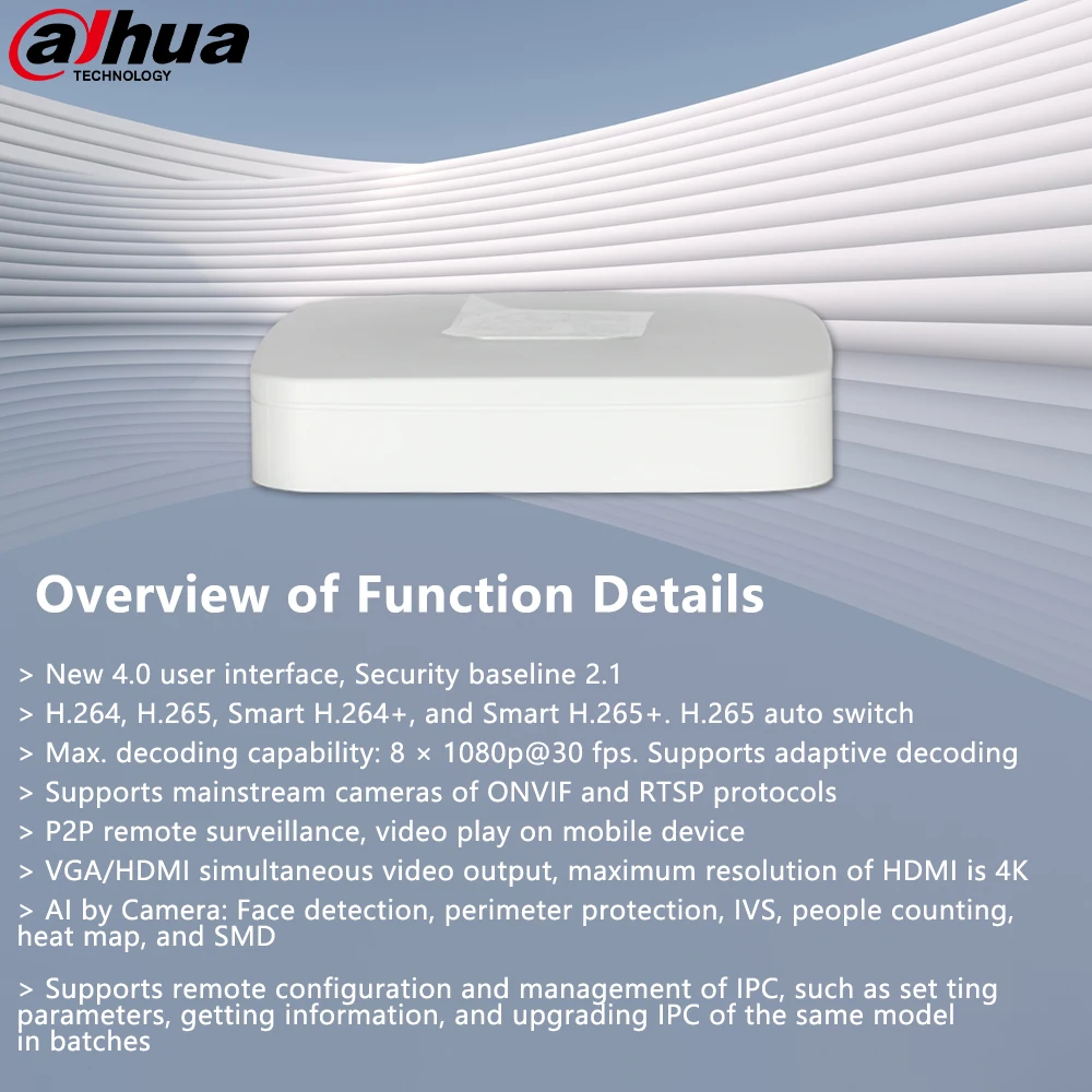 Dahua NVR4104-4KS2/L NVR4108-4KS2/L NVR4116-4KS2/L 4K NVR 4/8/16 channels Smart H.265+ 1HDD Network Video Recorder Onvif CCTV