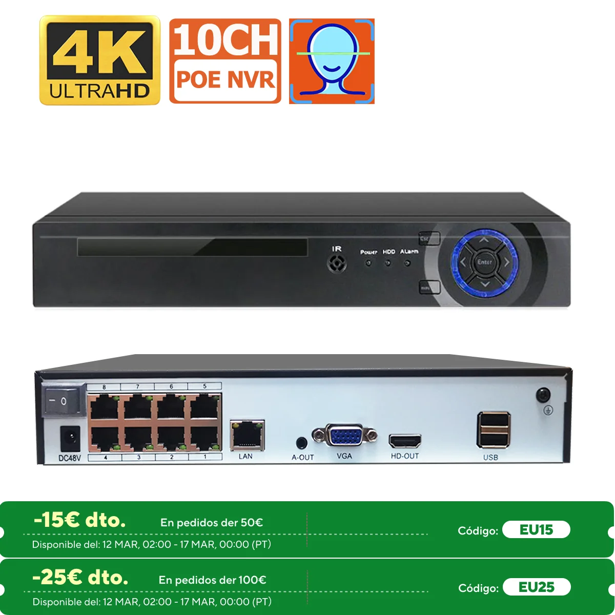 4CH 8CH 4K 8MP H.265 PoE NVR Recorder For HD 4K 3MP 4MP 5MP PoE IP Camera Face Detection 48V ONVIF Video Surveillance