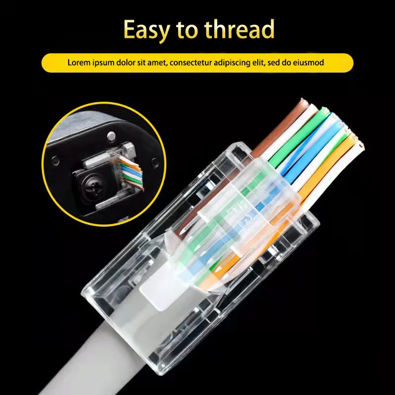 50 PCs RJ45 Connector Cat6 Connector Network Unshielded RJ45 Perforated Crystal Head Network Cable