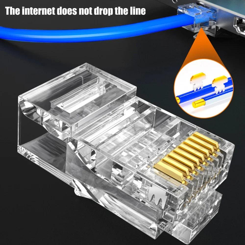 Clear Pass Through RJ45 Cat6/Cat5e Connectors DIY Crystal End Gold-Plated 8P8C Crimp UTP Standard Ethernet Network Modular Plug