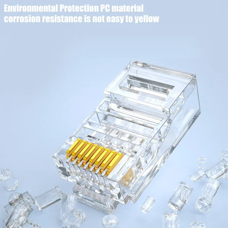 Clear Pass Through RJ45 Cat6/Cat5e Connectors DIY Crystal End Gold-Plated 8P8C Crimp UTP Standard Ethernet Network Modular Plug