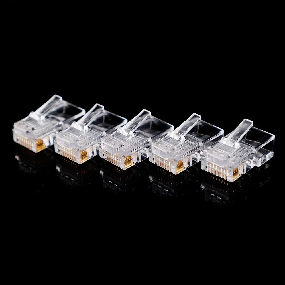 Clear Pass Through RJ45 Cat6/Cat5e Connectors DIY Crystal End Gold-Plated 8P8C Crimp UTP Standard Ethernet Network Modular Plug