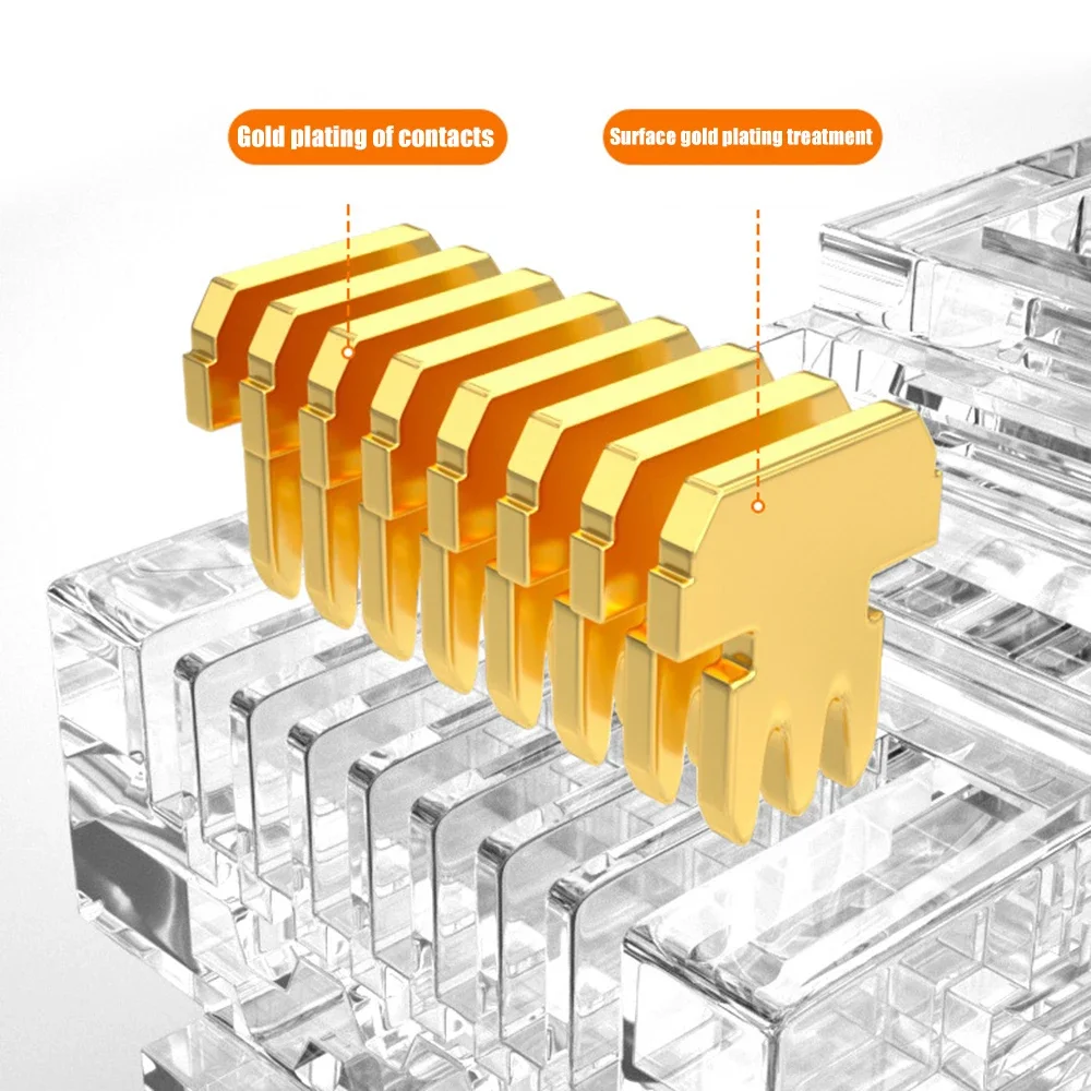 Clear Pass Through RJ45 Cat6/Cat5e Connectors DIY Crystal End Gold-Plated 8P8C Crimp UTP Standard Ethernet Network Modular Plug