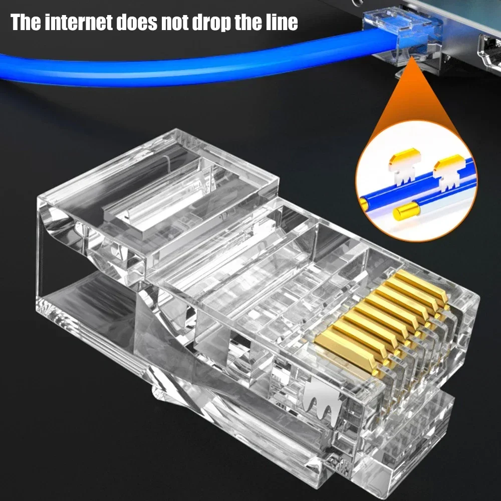 CAT6 Pass Through Connectors Gold Plated 8P8C Pass Through Ends UTP Network Plug 1000Mbps RJ45 Unshielded Modular Plugs Adapter