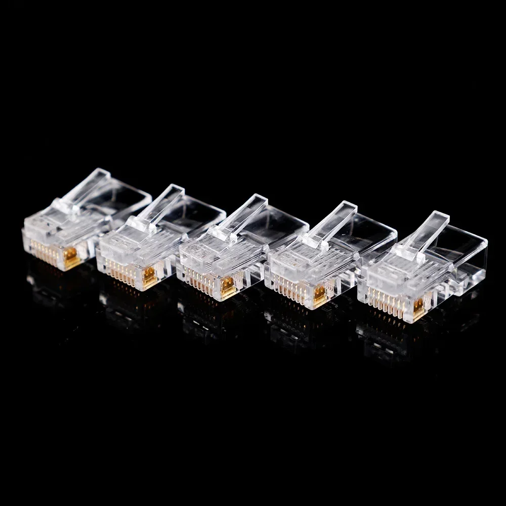 CAT6 Pass Through Connectors Gold Plated 8P8C Pass Through Ends UTP Network Plug 1000Mbps RJ45 Unshielded Modular Plugs Adapter