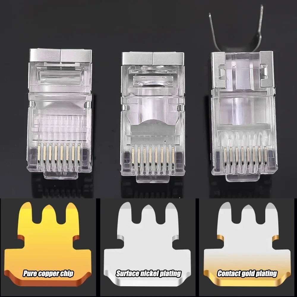 30/20/10/1PCS CAT6 CAT7 CAT5 Shielded RJ45 Connector Pass Through Ethernet Plugs Crystal End Gold-Plated 8P8C Crimp UTP Plugs