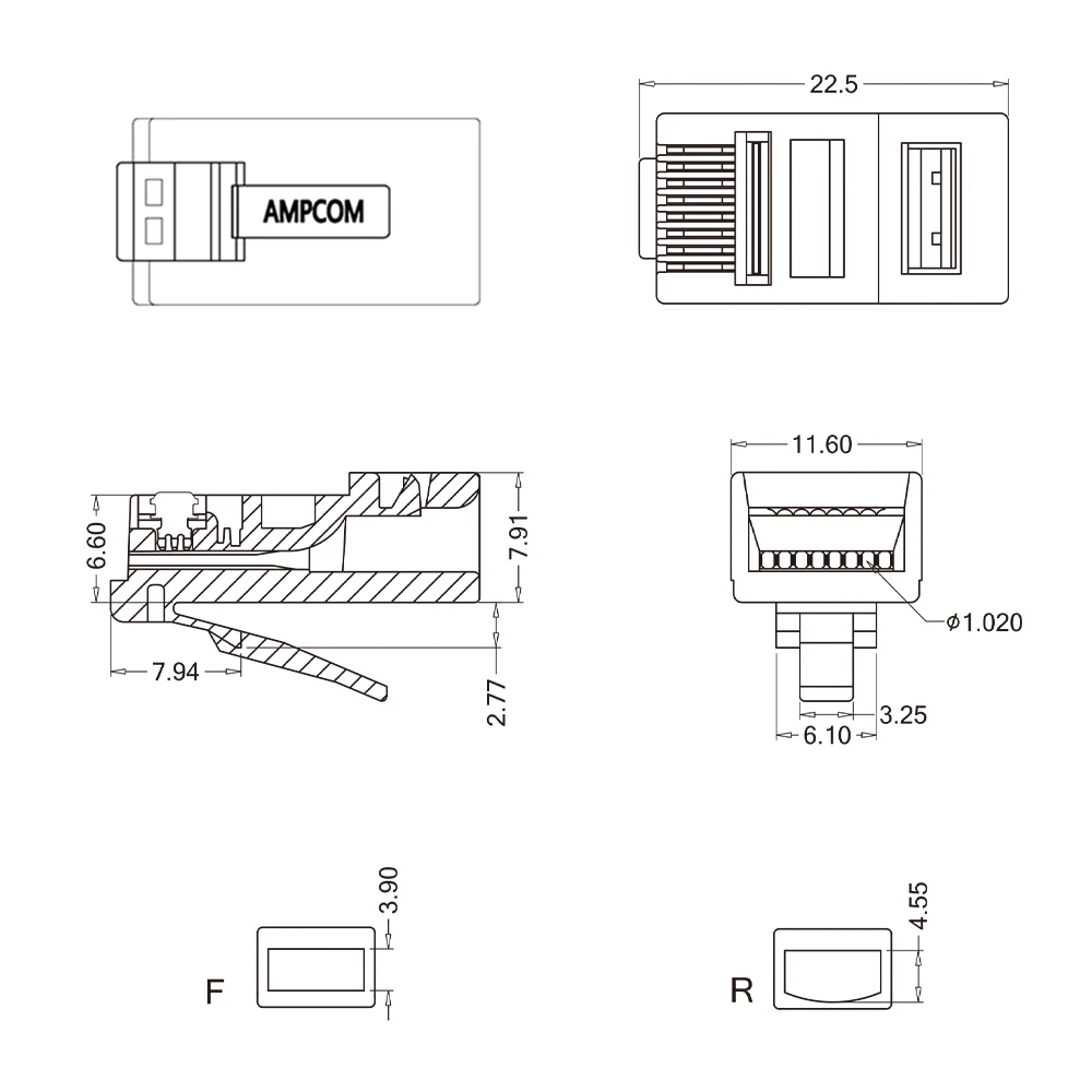 AMPCOM CAT6 CAT5E Pass Through RJ45 Modular Plug Network Connectors UTP 3/50μ Gold-Plated 8P8C Crimp End for Ethernet Cable