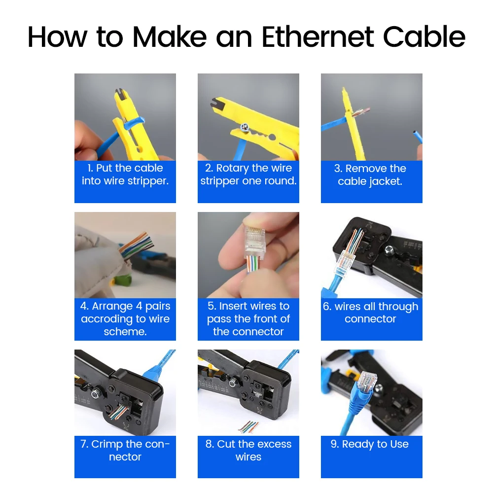 AMPCOM CAT6 CAT5E Pass Through RJ45 Modular Plug Network Connectors UTP 3/50μ Gold-Plated 8P8C Crimp End for Ethernet Cable