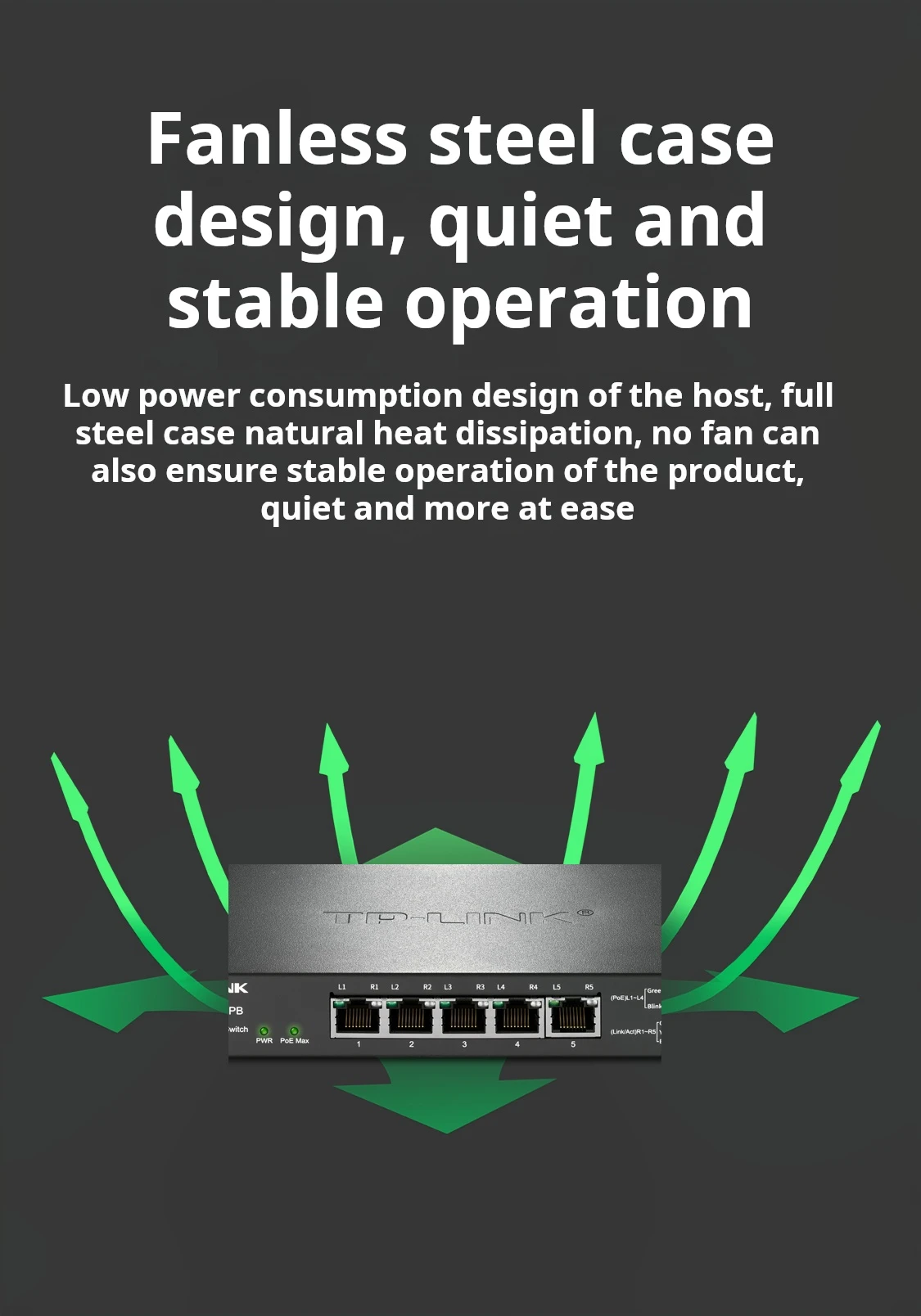 TP-link 2.5Gbps Ethernet PoE Switch, Single Port Power 90W, Overall PoE Power 118W, 4*2.5GE (PoE)+1*2.5GE, TL-SH1005PB