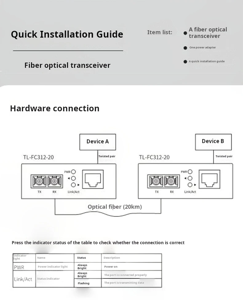 TP-LINK Gigabit Single-mode Dual-fiber Optical Fiber Transceiver 20 Kilometers, 2SC+1GE, Wavelength:1310nm, TL-FC312-20 Set