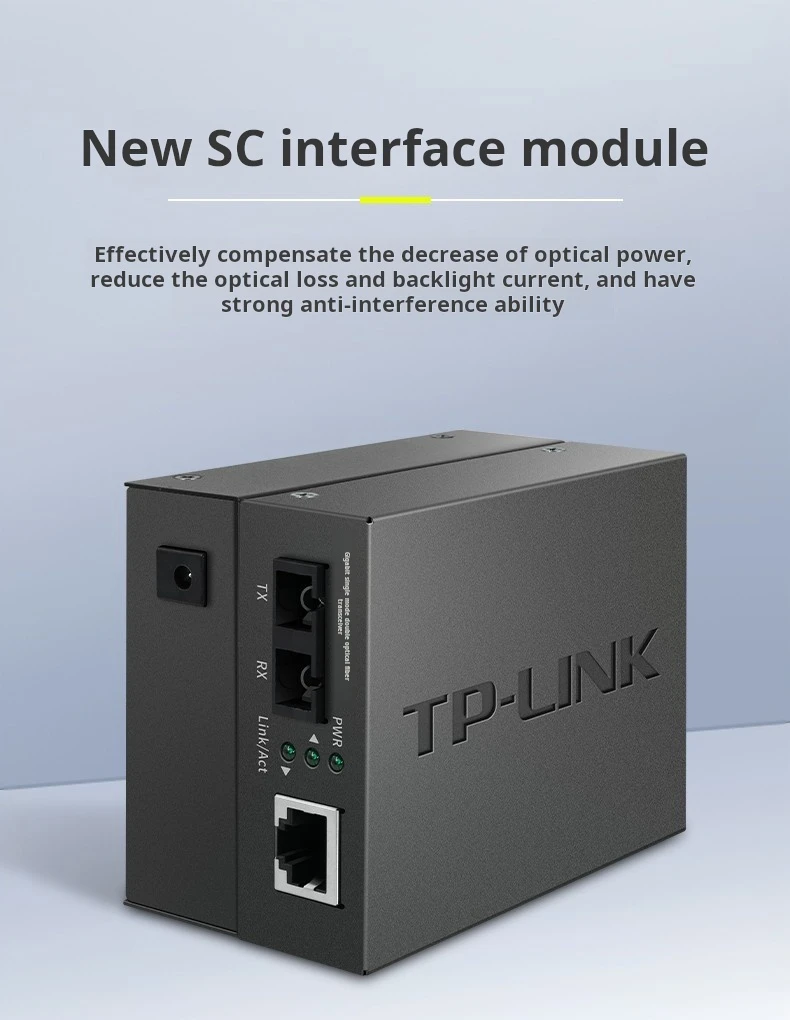 TP-LINK Gigabit Single-mode Dual-fiber Optical Fiber Transceiver 20 Kilometers, 2SC+1GE, Wavelength:1310nm, TL-FC312-20 Set