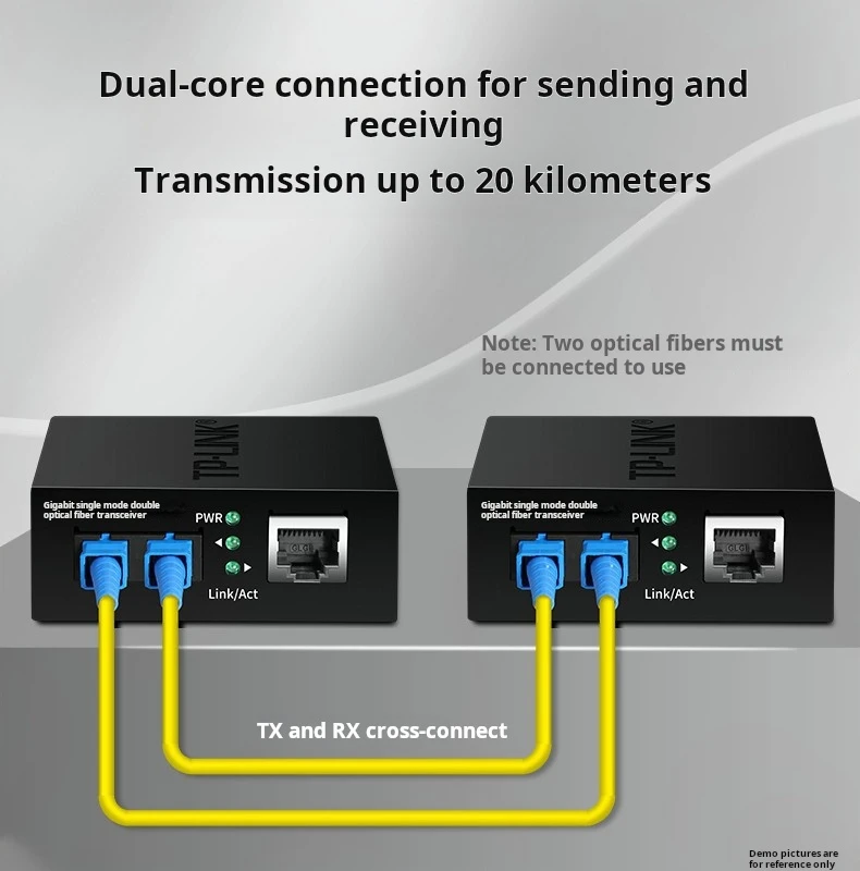 TP-LINK Gigabit Single-mode Dual-fiber Optical Fiber Transceiver 20 Kilometers, 2SC+1GE, Wavelength:1310nm, TL-FC312-20 Set