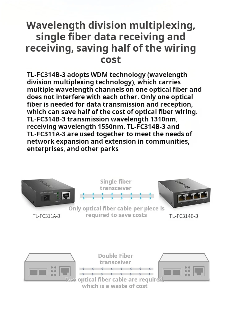 TP-LINK Gigabit Single-mode Single-fiber Optical Fiber Transceiver 3 Km Transmission Available 1SC+1GE, TL-FC311A-3+TL-FC314B-3