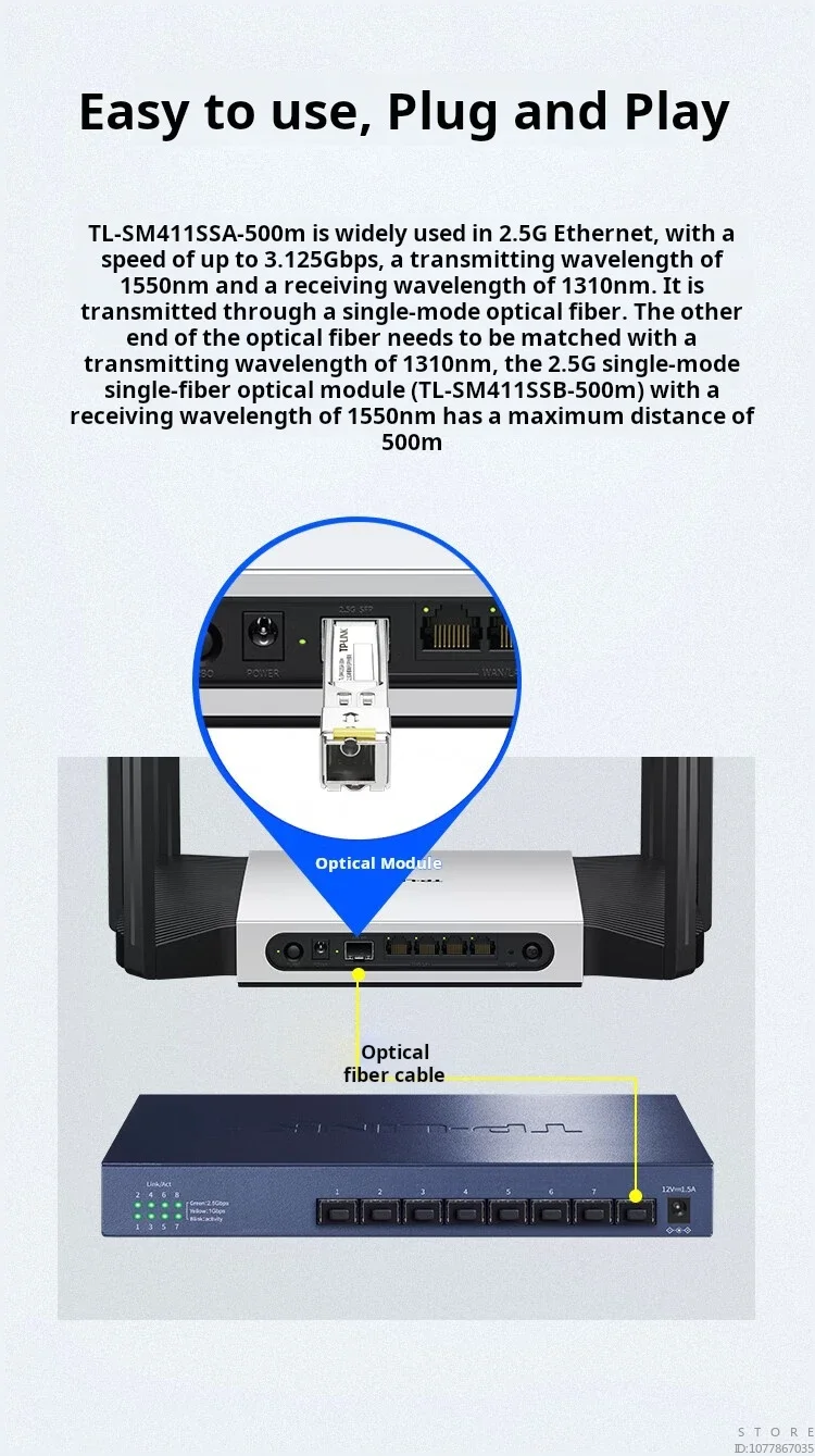 TP-LINK 2.5G Single-mode Single Fiber SFP Optical Module 500 Meters, SC Optical Port TL-SM411SSA-500m+TL-SM411SSB-500m Pair Set