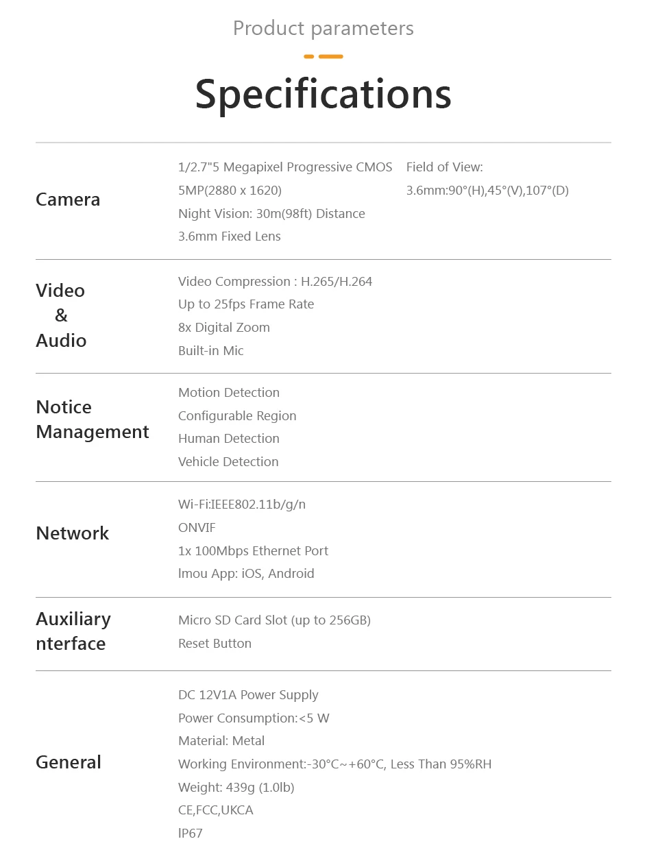 IMOU Bullet Pro 5MP Wifi IP Camera Outdoor Full-Metal Case Human Vehicle Detection Built-In Mic IP67 Weatherproof 30m IR Distanc