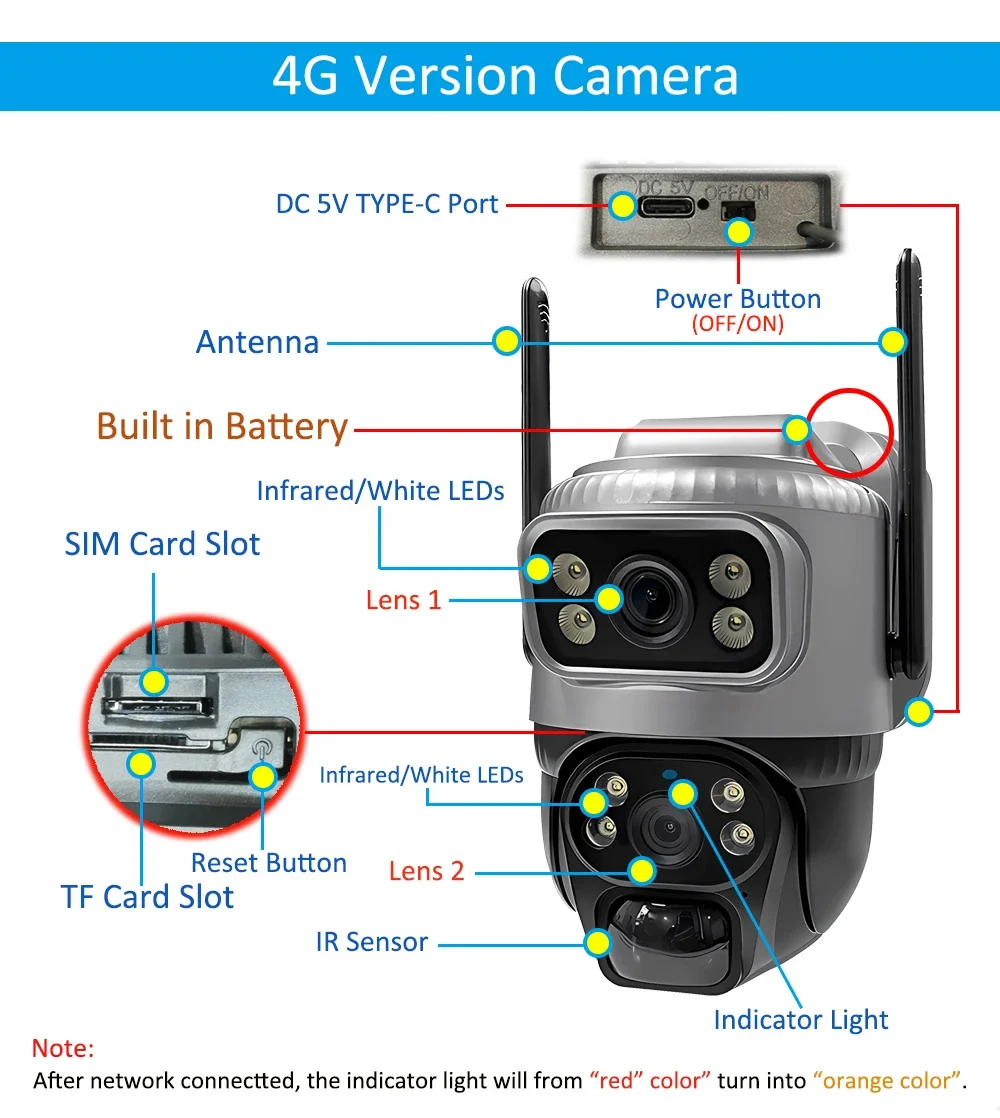 V380 Dual Lens 4G Camera Free 256GB memory card gift Night Vision Waterproof Security Video IPCamara 8MP 4K Battery CCTV Monitor