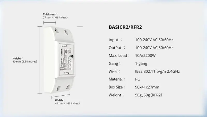 SONOFF Switch BASIC R2 Wifi Smart Switch Module 10A Wireless Remote Control Timer DIY Light Switch Smart Home Via Alexa Google