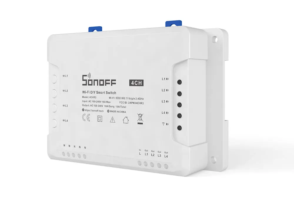 SONOFF 4CH R3 /4CH PRO R3 4 Gang Smart WIFI Switch 433MHZ Din Rail Mounting Wireless Remote Control Timer DIY Switch Via Ewelink