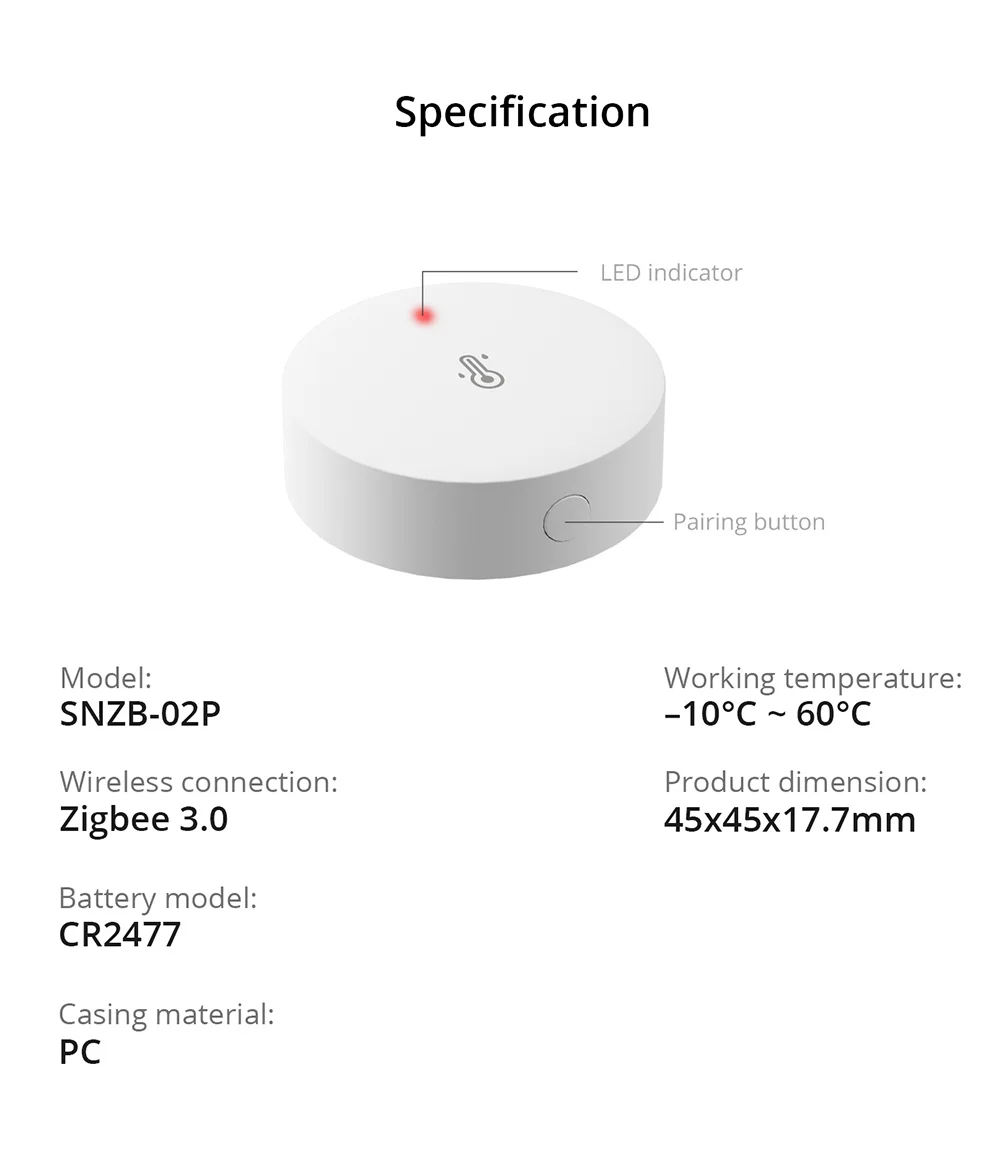 SONOFF SNZB 02P eWeLink Smart Home Gadgets ZigBee Temperature Sensor Humidity Detector Thermometer Alexa Google Assistant Yandex