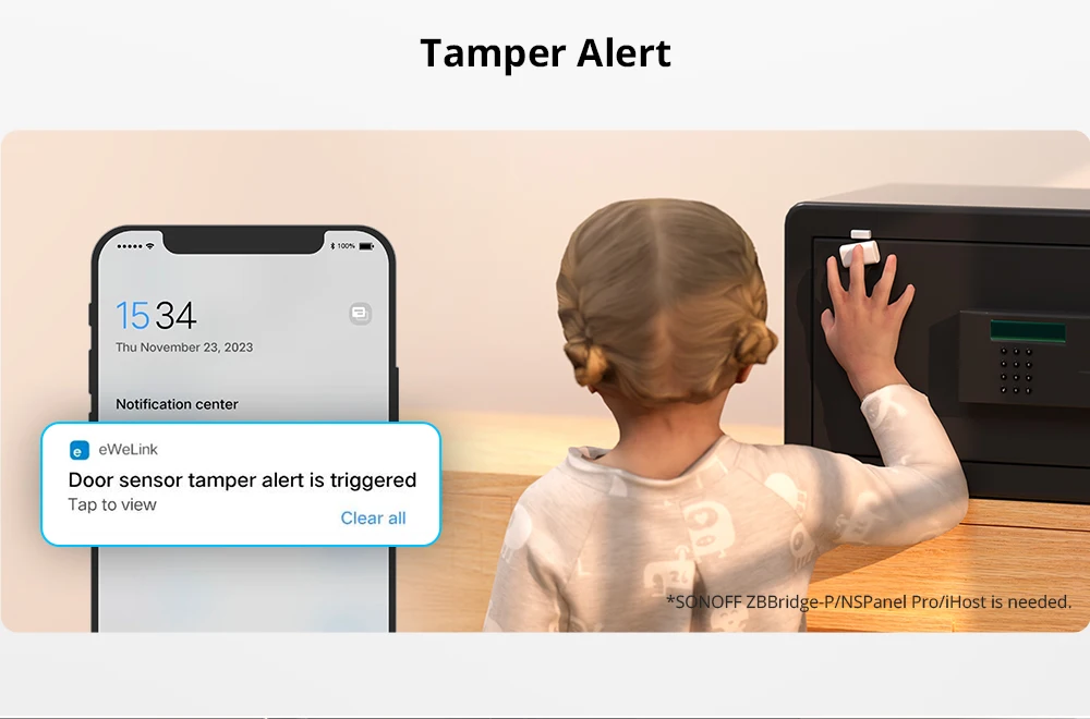 SONOFF SNZB-04P Zigbee Door Window Sensor Tamper Alert eWeLink App Notifications Works SONOFF ZB Bridge-P, ZBDongle-E Smart Home